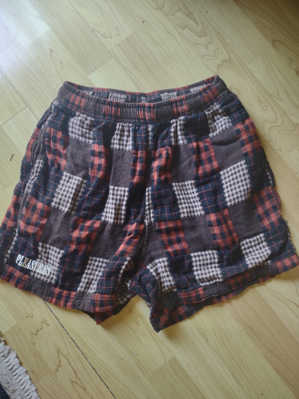 Pleasures Men's Plaid Cotton Shorts in Black/Brown/Red